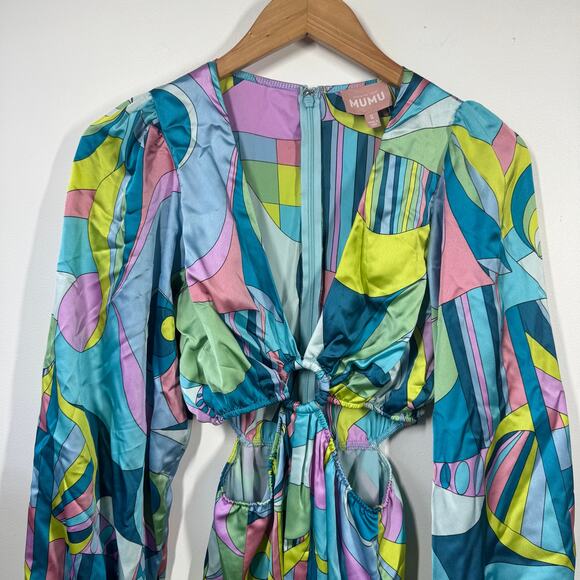 Show Me Your MUMU Dress Women S Blue Green Pink Go Out Go Go Luxe Party 70s - Picture 3 of 9